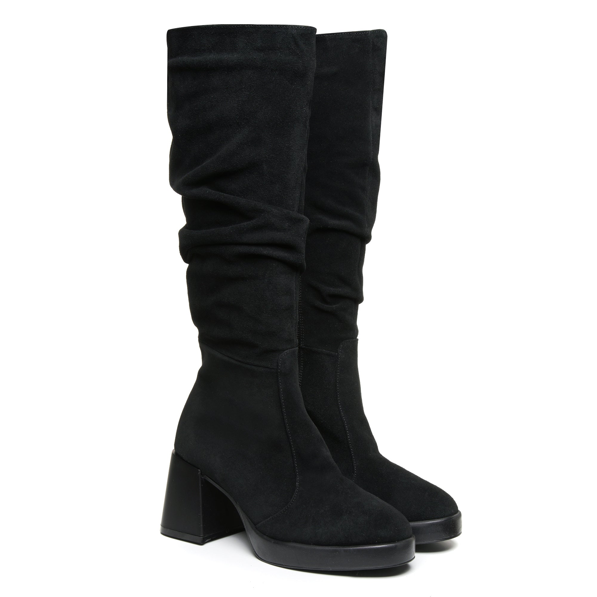 Cizme Fronsate Piele Intoarsa Negru cu Platou T21 - orice culoare