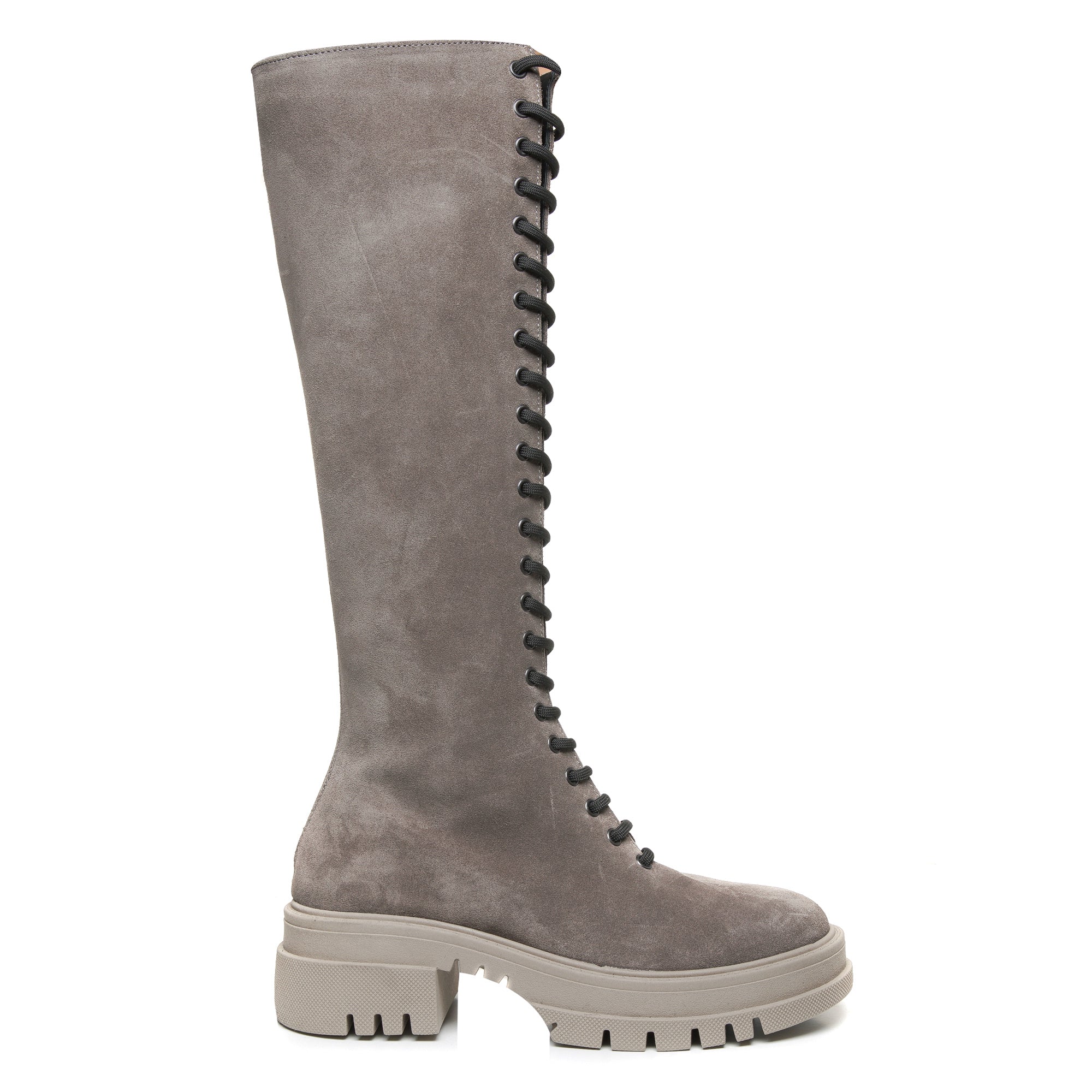 Cizme Inalte Piele Intoars Gri Cu Siret T40 - orice culoare