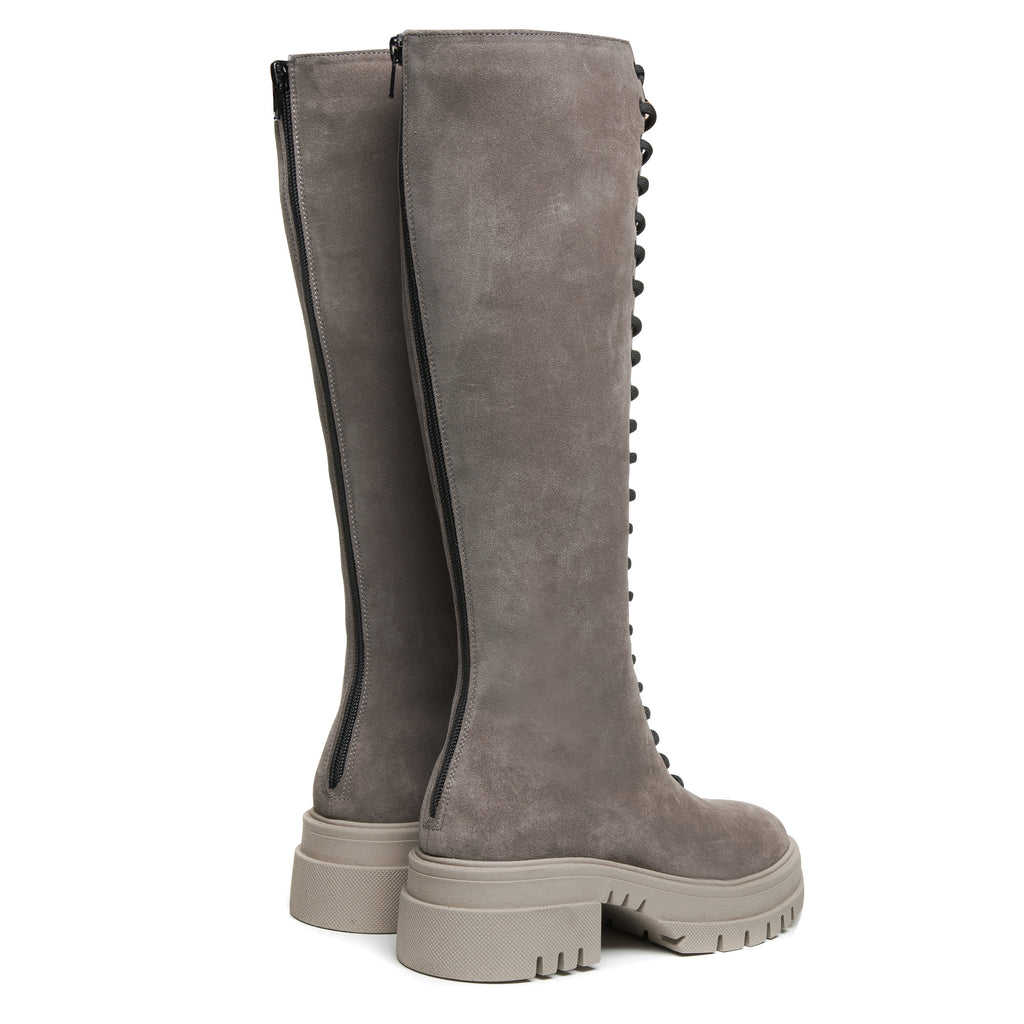 Cizme Inalte Piele Intoars Gri Cu Siret T40 - orice culoare