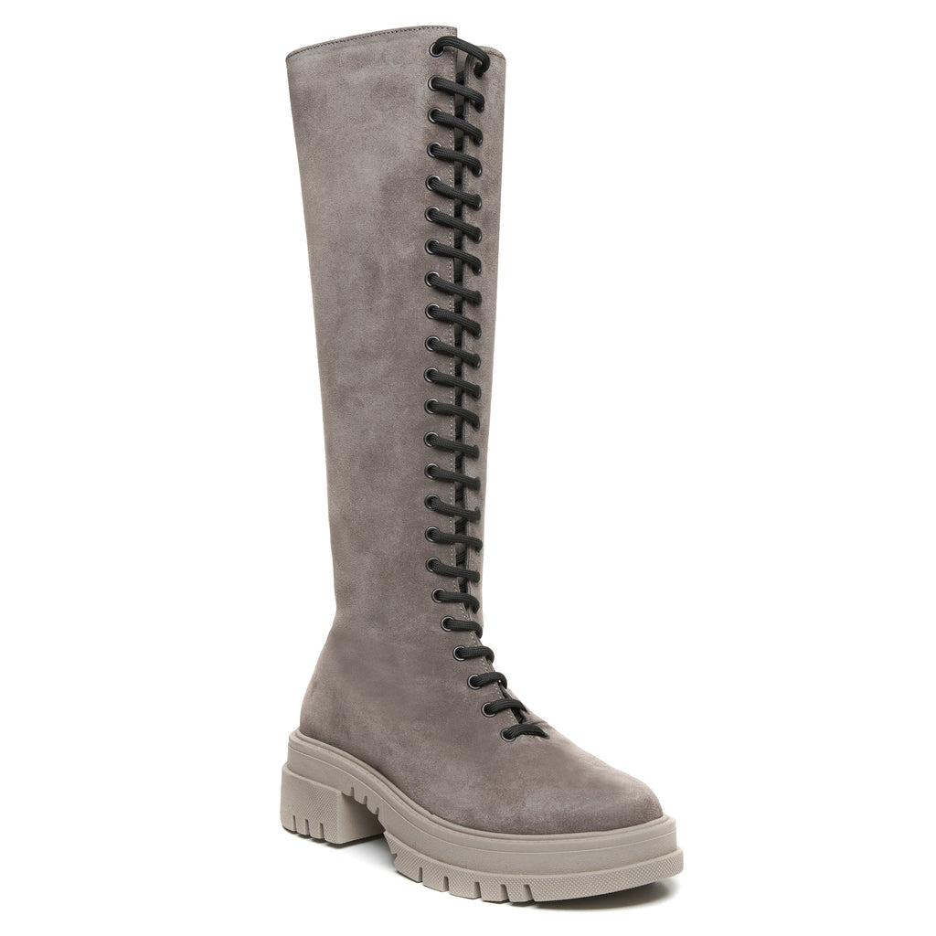 Cizme Inalte Piele Intoars Gri Cu Siret T40 - orice culoare