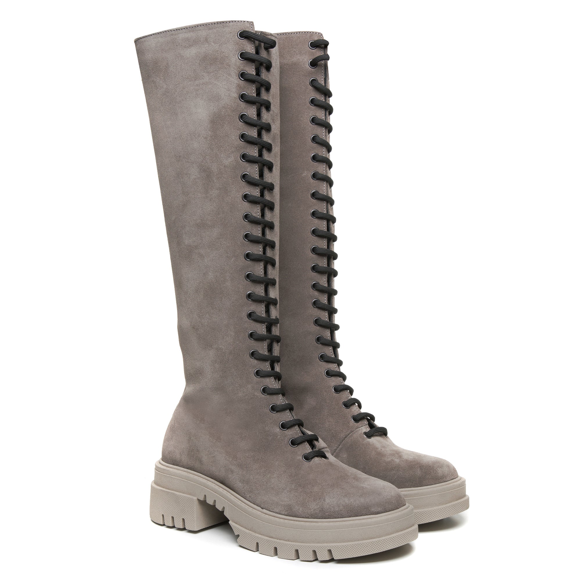 Cizme Inalte Piele Intoars Gri Cu Siret T40 - orice culoare