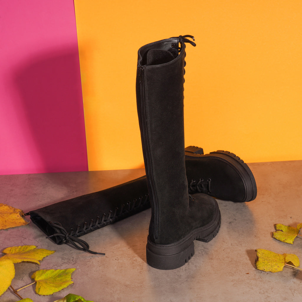 Cizme Inalte Piele Intoarsa Negru Cu Siret T40 - orice culoare