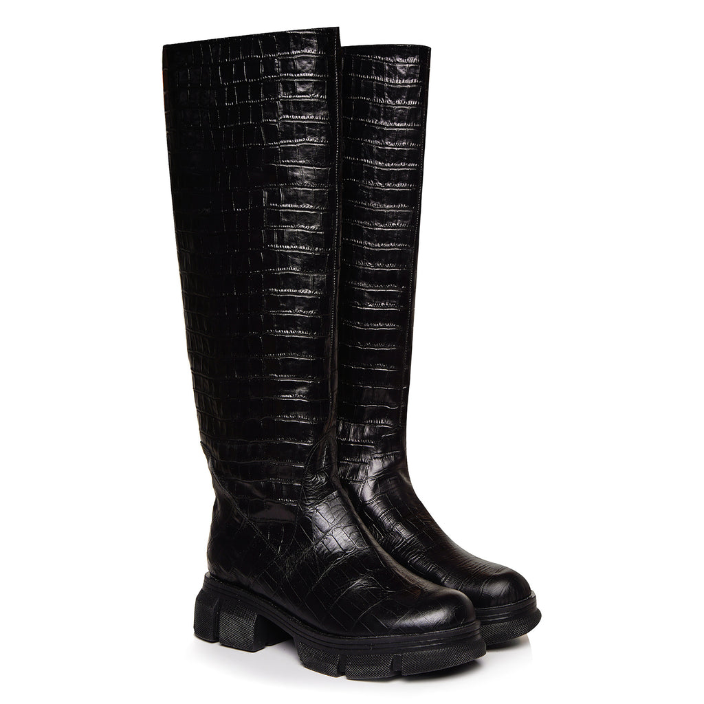 Cizme Talpa Bocanc Piele Croco Negru Artemis C10 - orice culoare