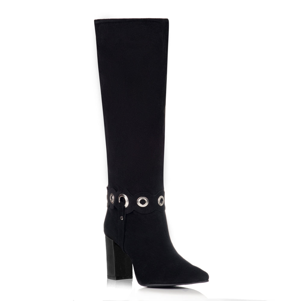 Cizme stiletto toc gros piele intoarsa negru  C9 - orice culoare