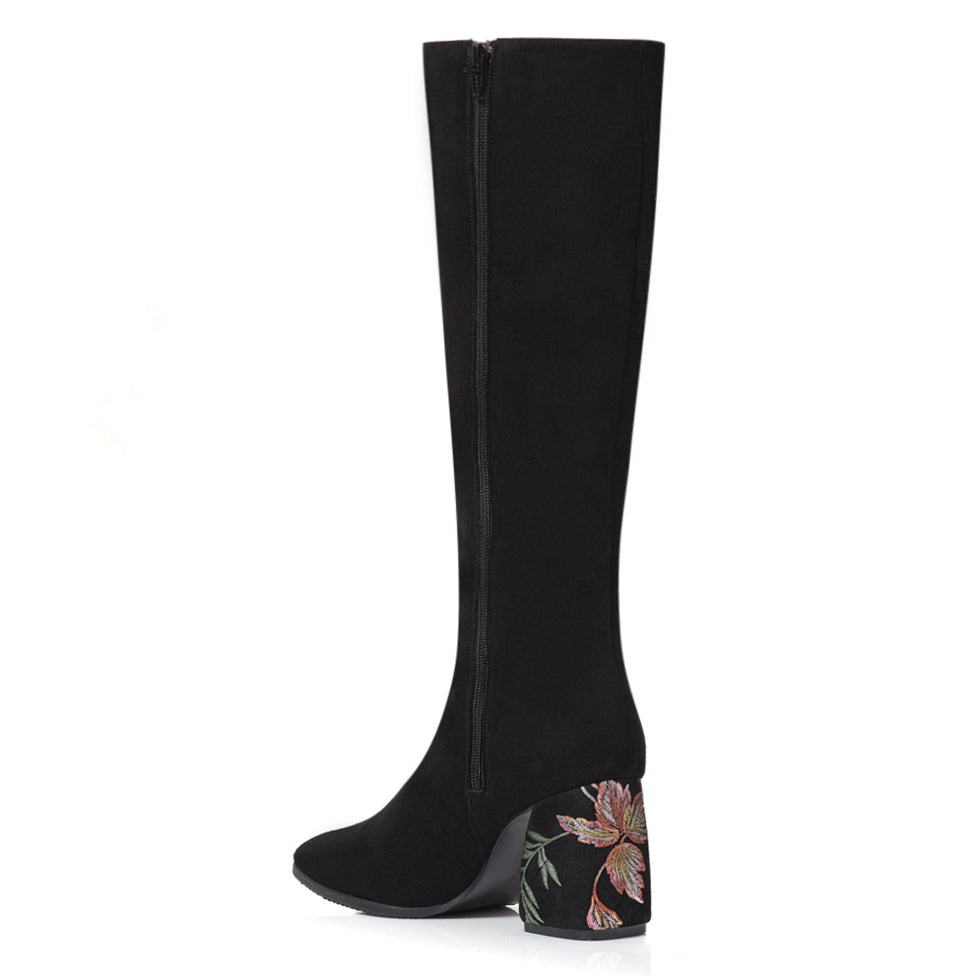Cizme Piele Negru Toc Floral Mina C20 - orice culoare