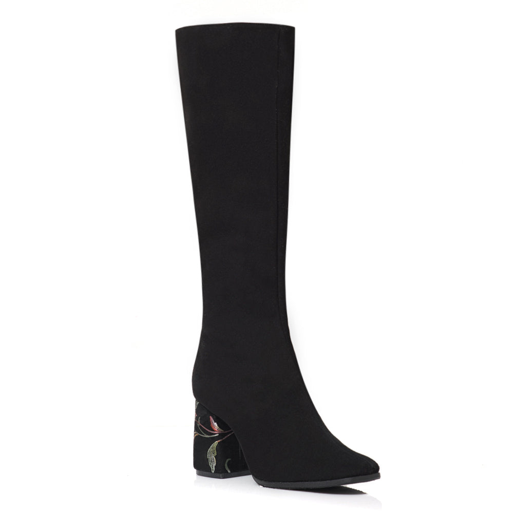 Cizme Piele Negru Toc Floral Mina C20 - orice culoare