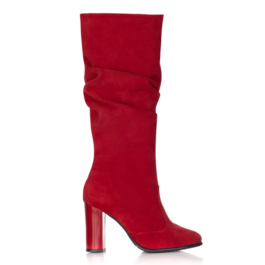 Cizme dama piele intoarsa rosu/bordo fronsate S1 - orice culoare