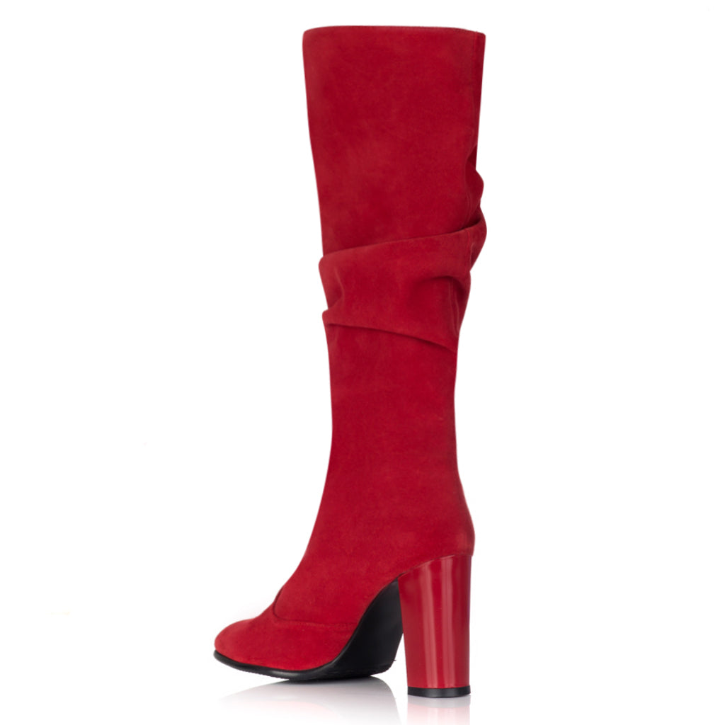 Cizme dama piele intoarsa rosu/bordo fronsate S1 - orice culoare
