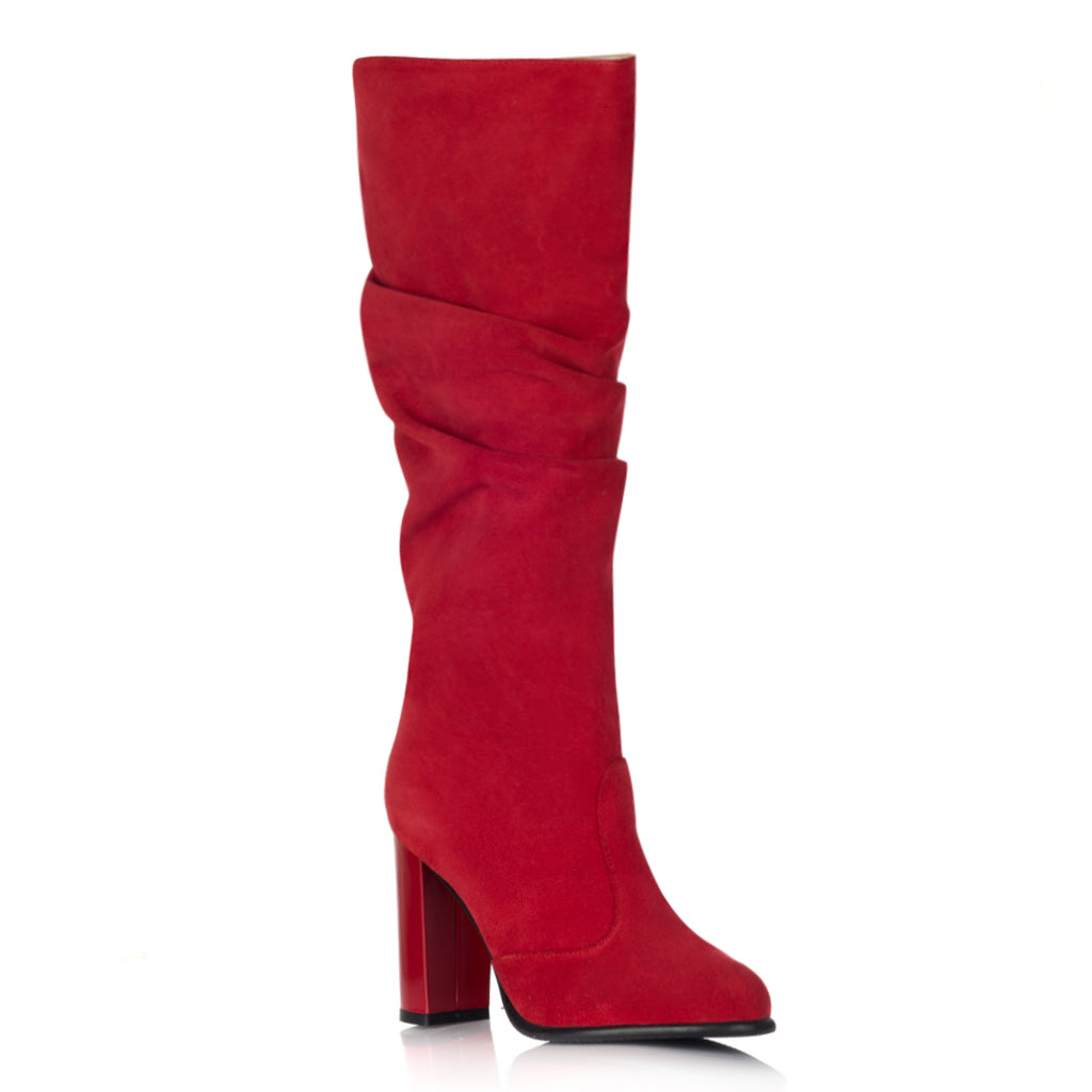 Cizme dama piele intoarsa rosu/bordo fronsate S1 - orice culoare