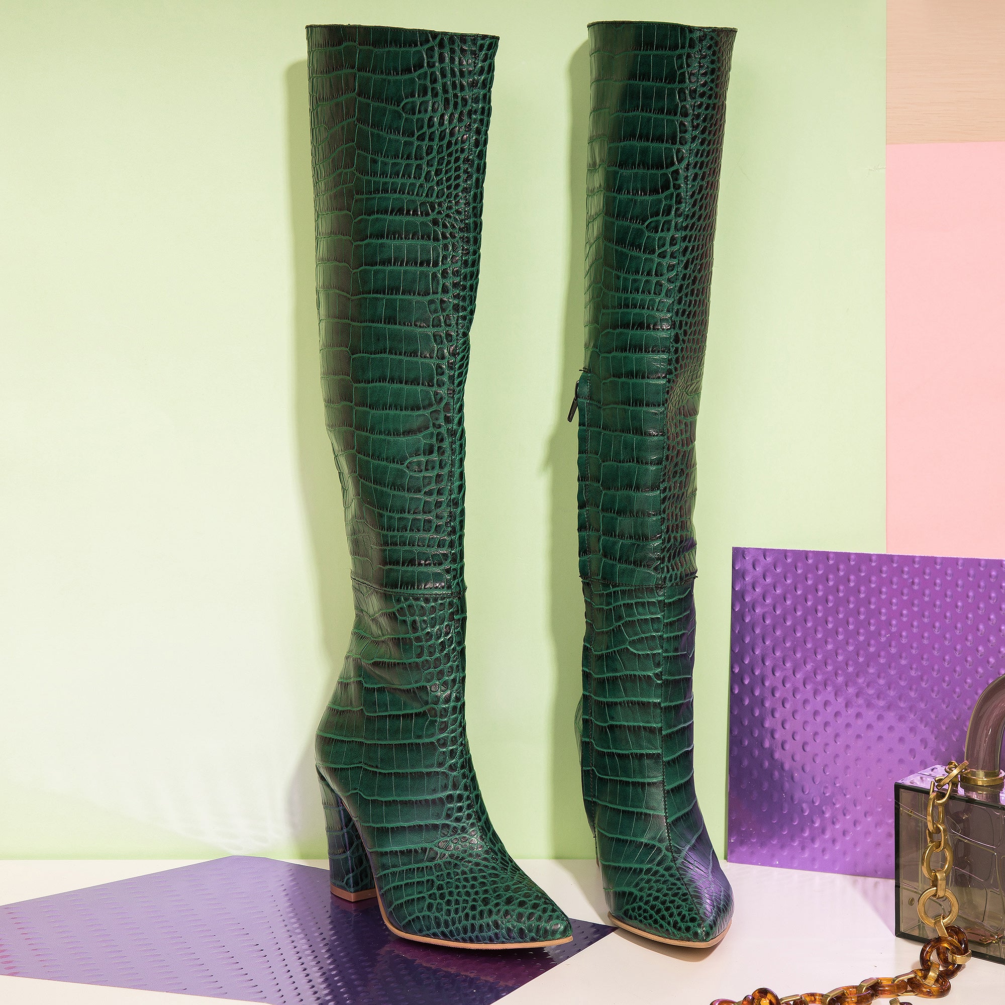 Cizme Piele Imprimeu Sarpe Verde Lia M1- orice culoare