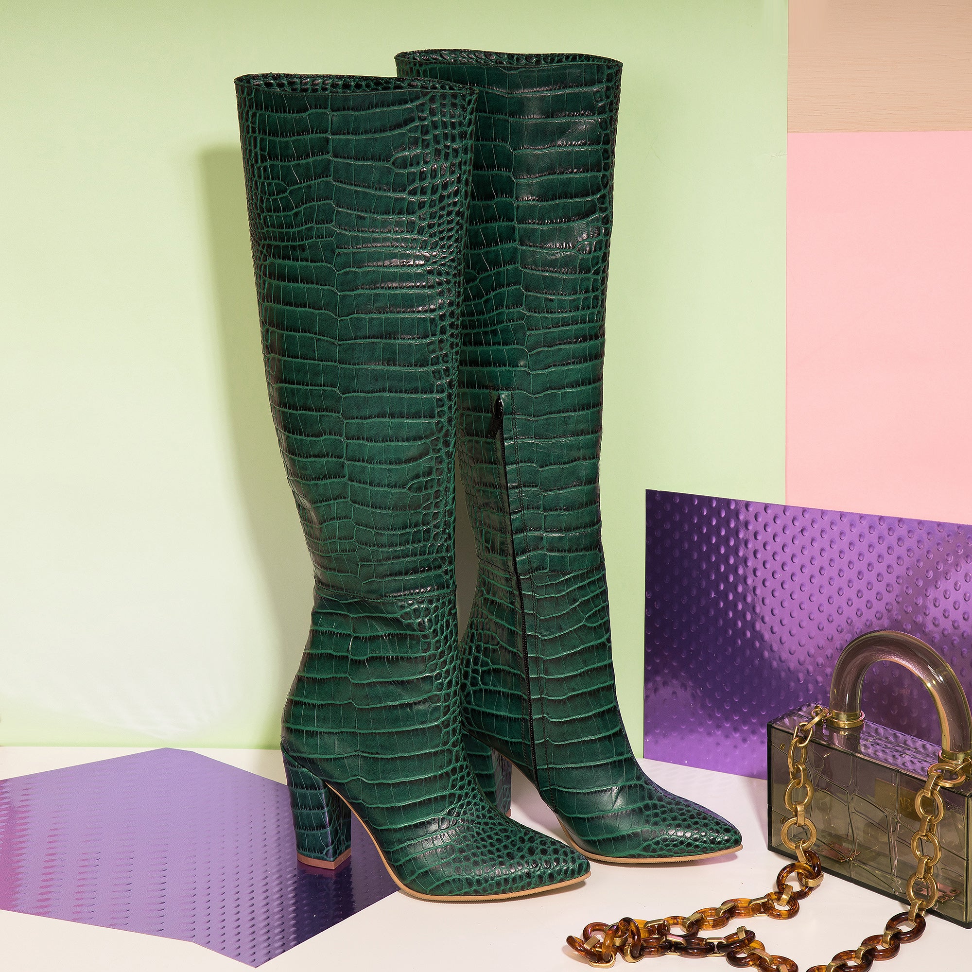Cizme Piele Imprimeu Sarpe Verde Lia M1- orice culoare
