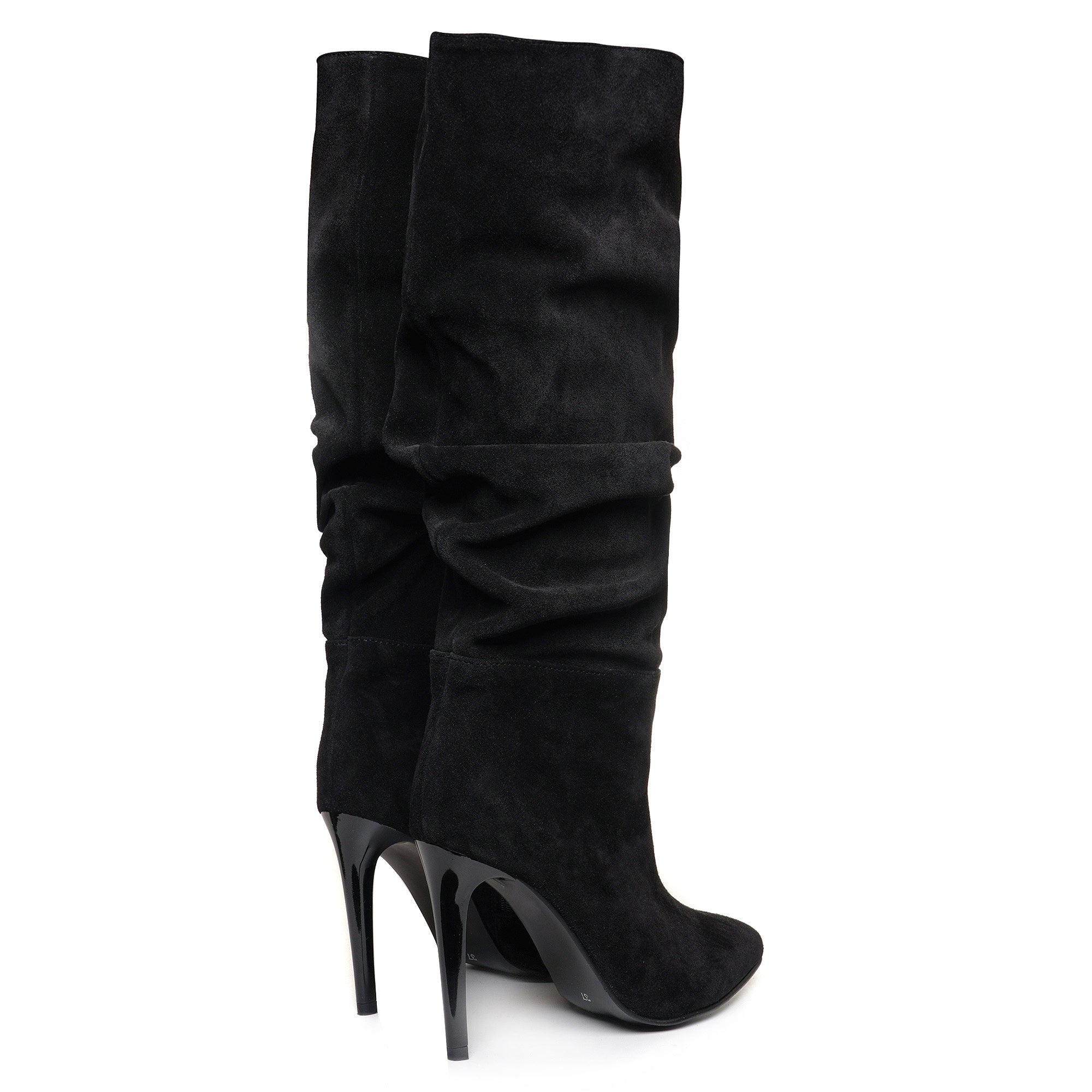 Cizme Stiletto Fronsate Piele Intoarsa Negru C24 - orice culoare