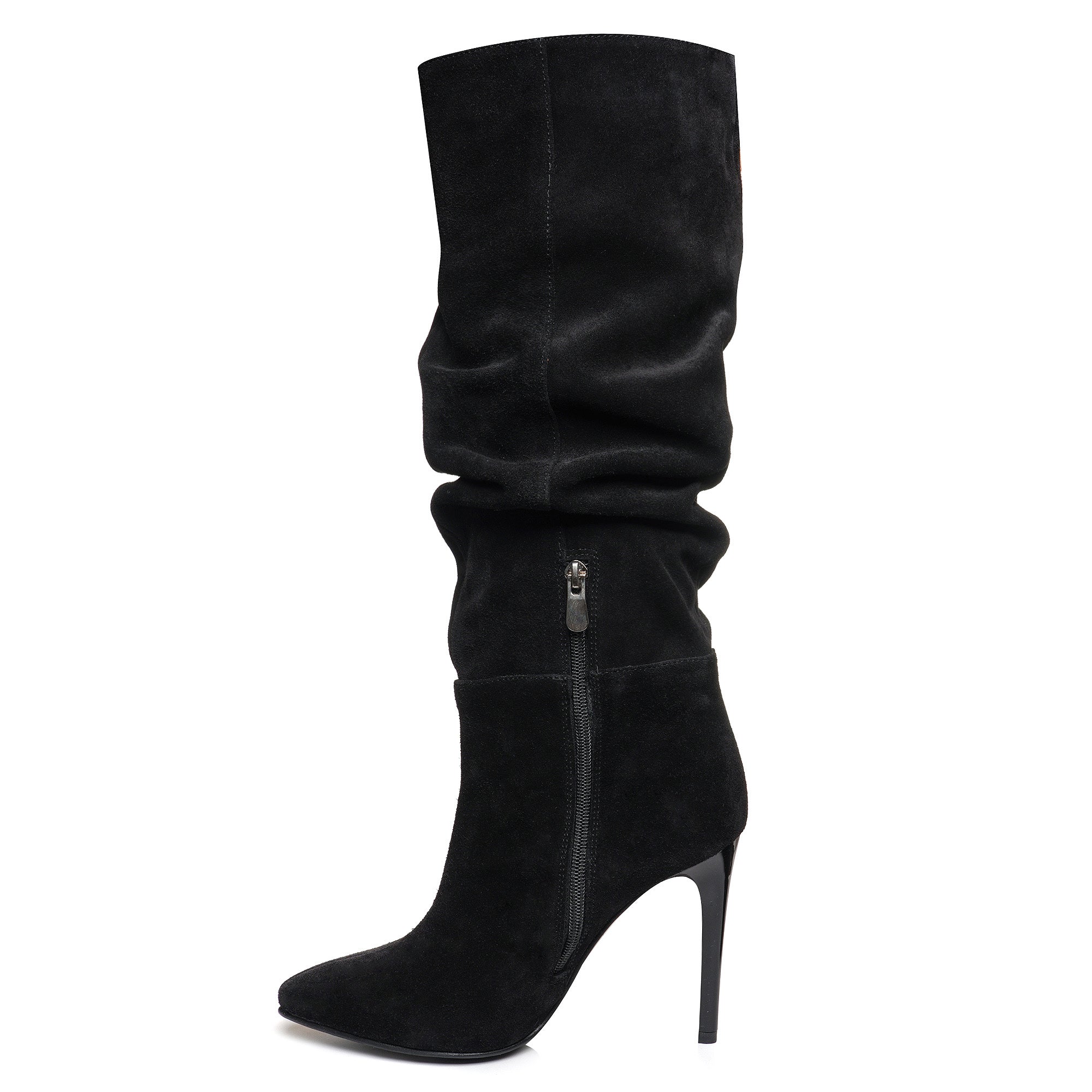 Cizme Stiletto Fronsate Piele Intoarsa Negru C24 - orice culoare