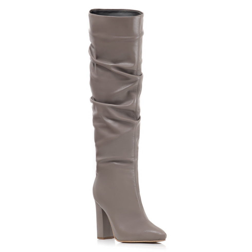 Cizme Stiletto Fronsate Piele Toc Gros  E4 - orice culoare