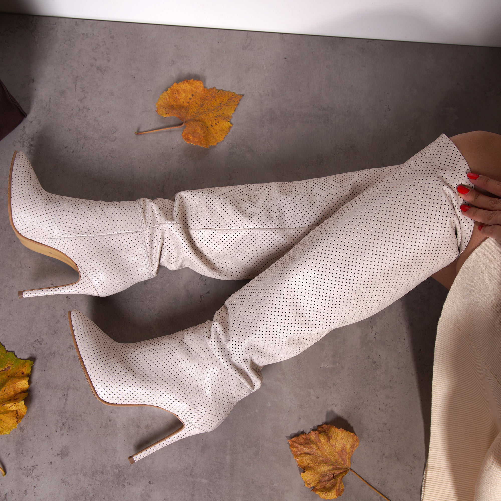 Cizme Stiletto Piele Naturala Perforata L30 - orice culoare