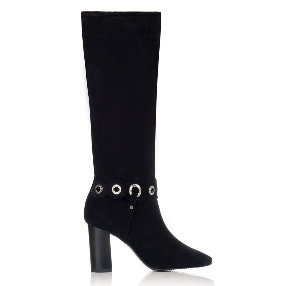 Cizme stiletto toc gros piele intoarsa negru  C9 - orice culoare