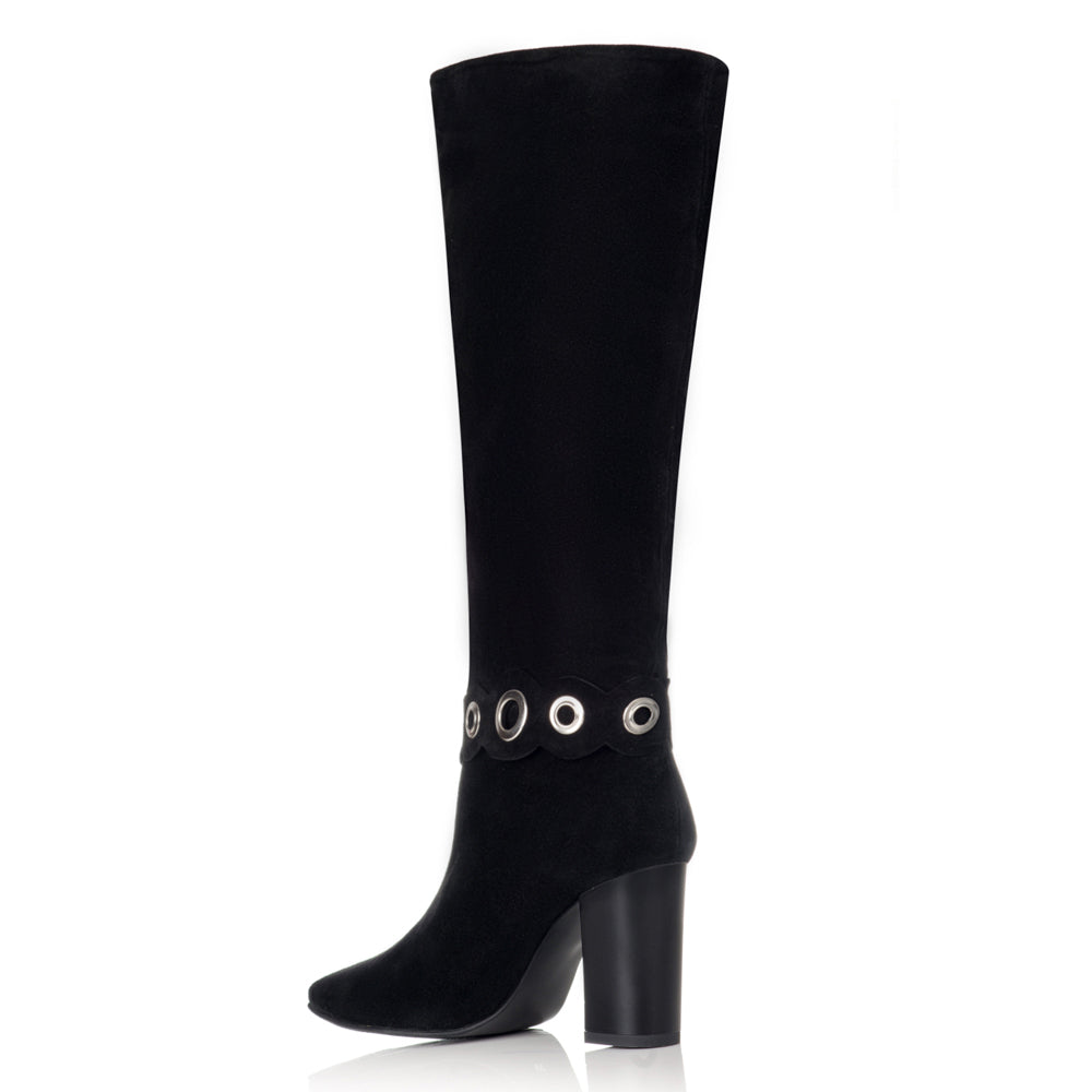 Cizme stiletto toc gros piele intoarsa negru  C9 - orice culoare