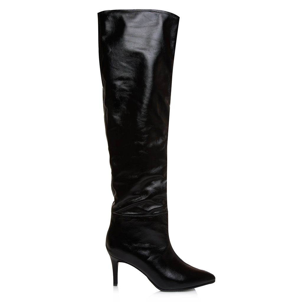 Cizme Stiletto Piele Naturala Negru Fronsate L31 - orice culoare