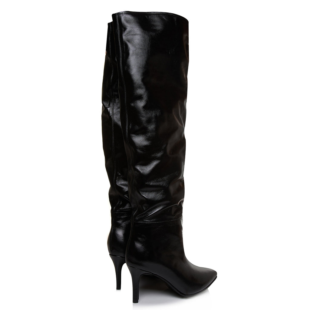 Cizme Stiletto Piele Naturala Negru Fronsate L31 - orice culoare