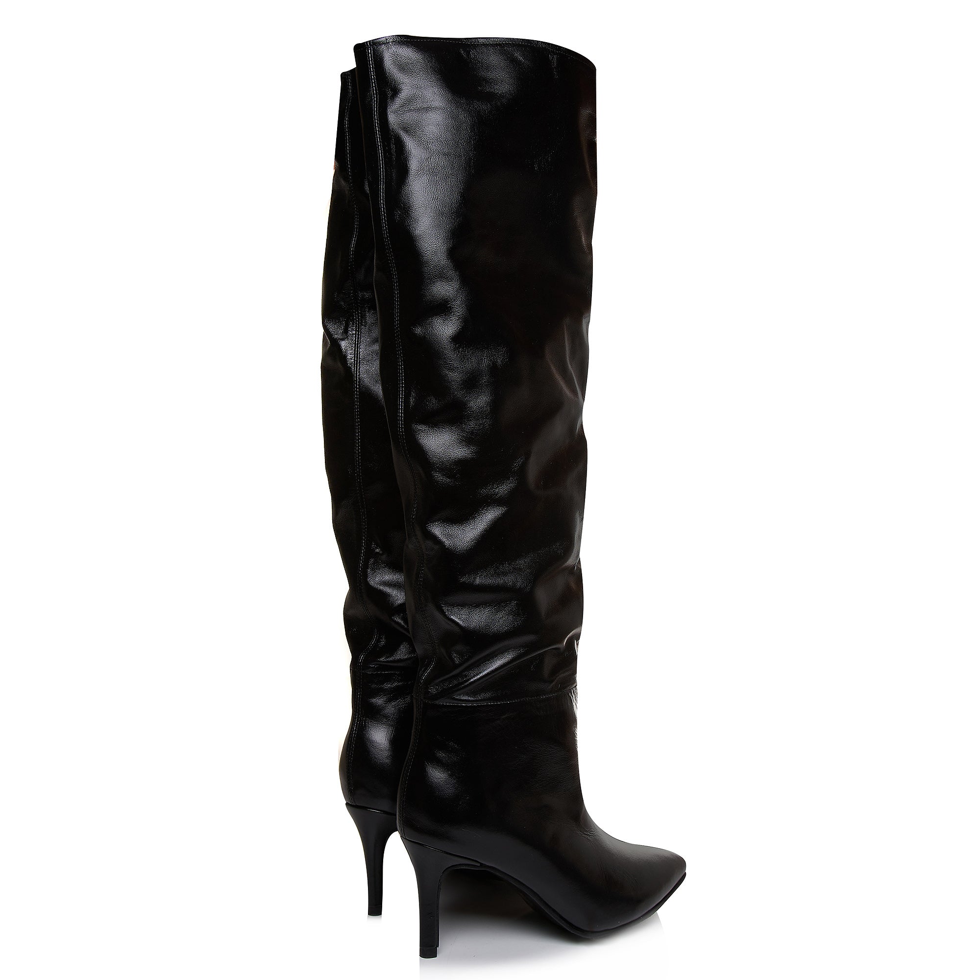 Cizme Stiletto Piele Naturala Negru Fronsate L31 - orice culoare