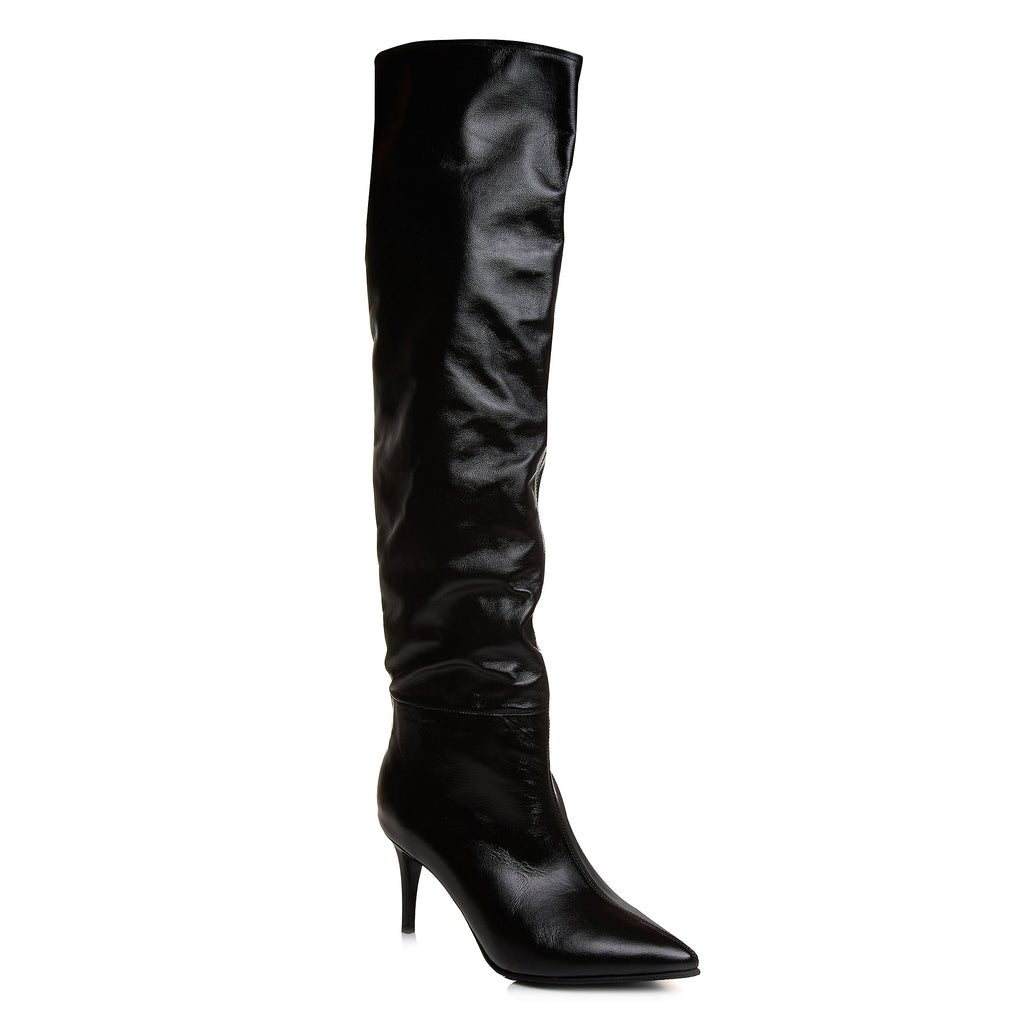 Cizme Stiletto Piele Naturala Negru Fronsate L31 - orice culoare
