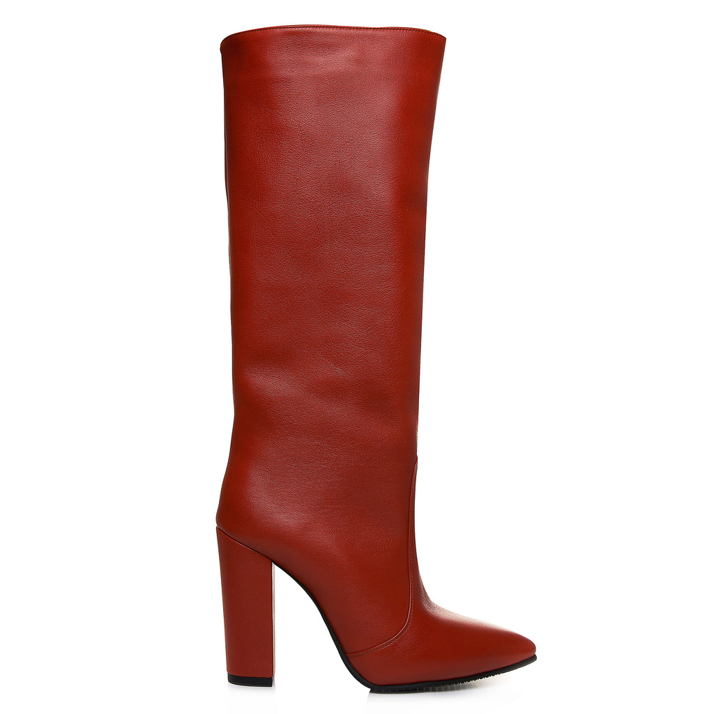 Cizme Stiletto Piele Rosu Caramiziu Tip Burlan L33 - orice culoare