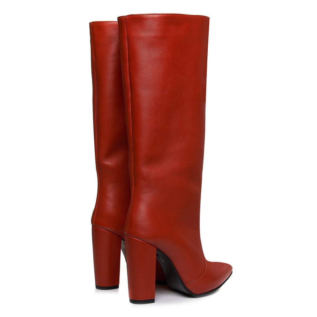 Cizme Stiletto Piele Rosu Caramiziu Tip Burlan L33 - orice culoare