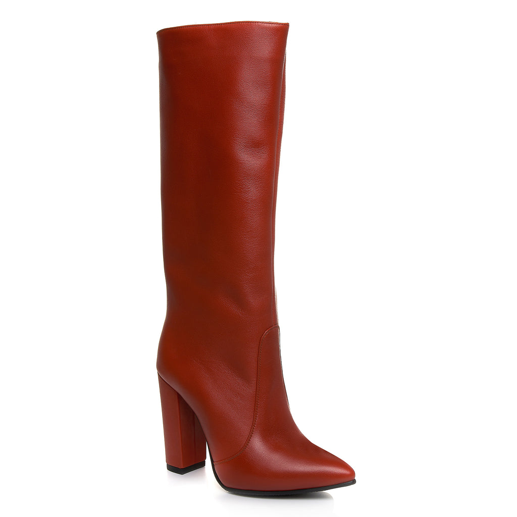 Cizme Stiletto Piele Rosu Caramiziu Tip Burlan L33 - orice culoare