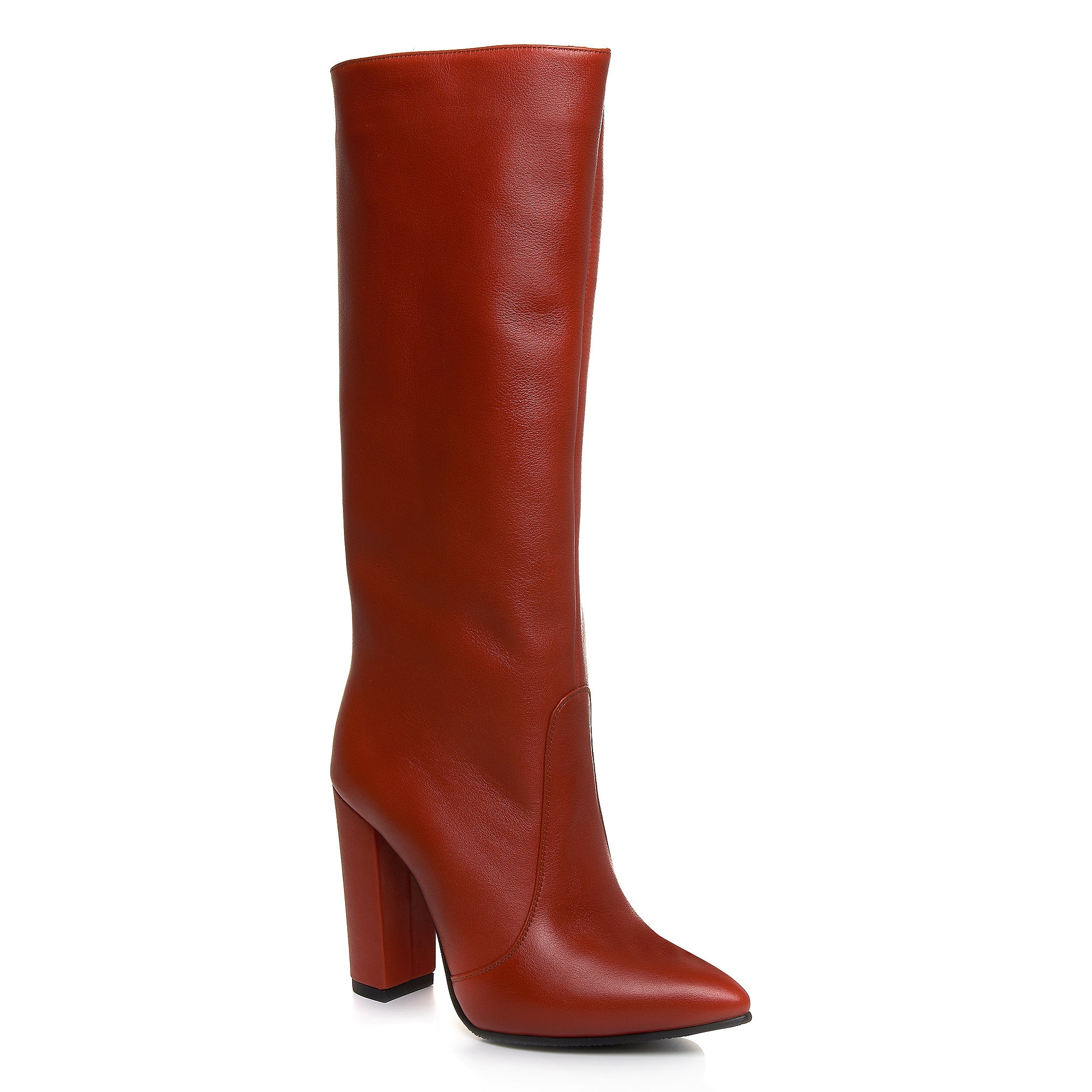 Cizme Stiletto Piele Rosu Caramiziu Tip Burlan L33 - orice culoare