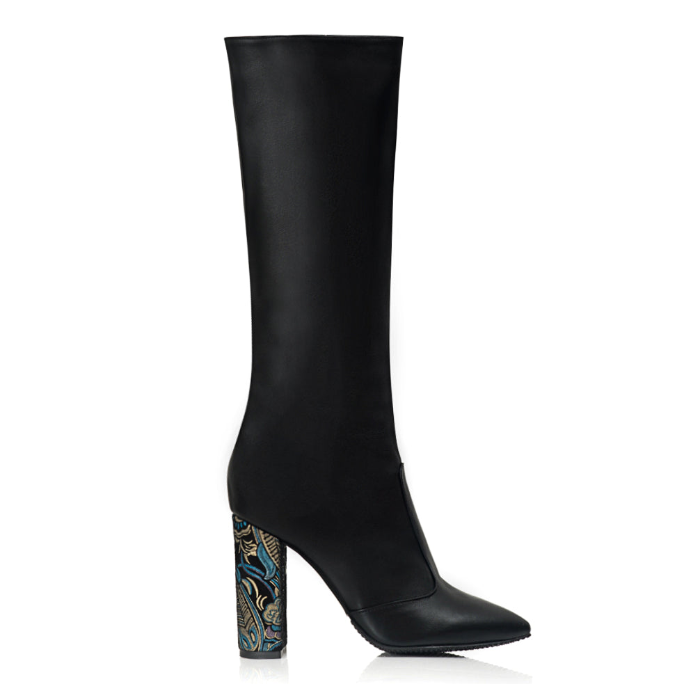 Cizme Stiletto Piele Negru Toc Floral S6  - orice culoare