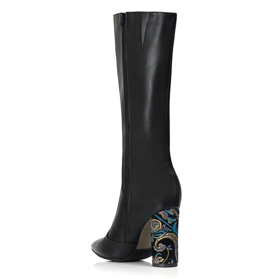 Cizme Stiletto Piele Negru Toc Floral S6  - orice culoare