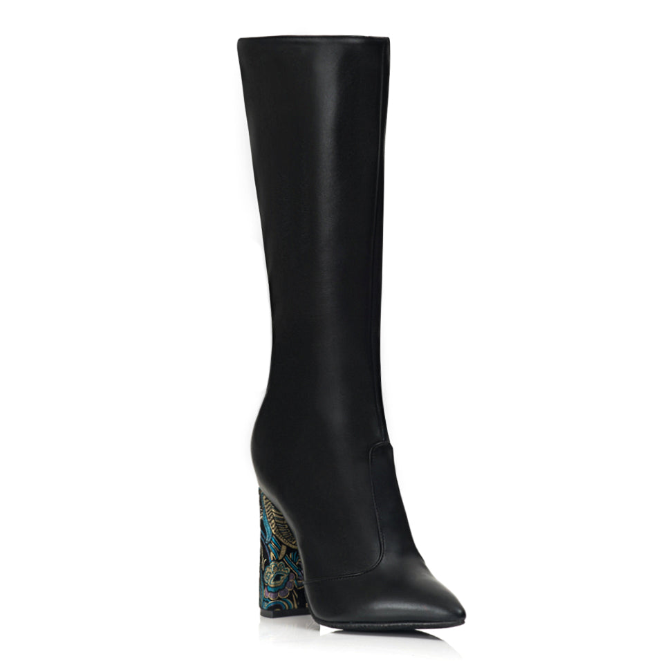 Cizme Stiletto Piele Negru Toc Floral S6  - orice culoare