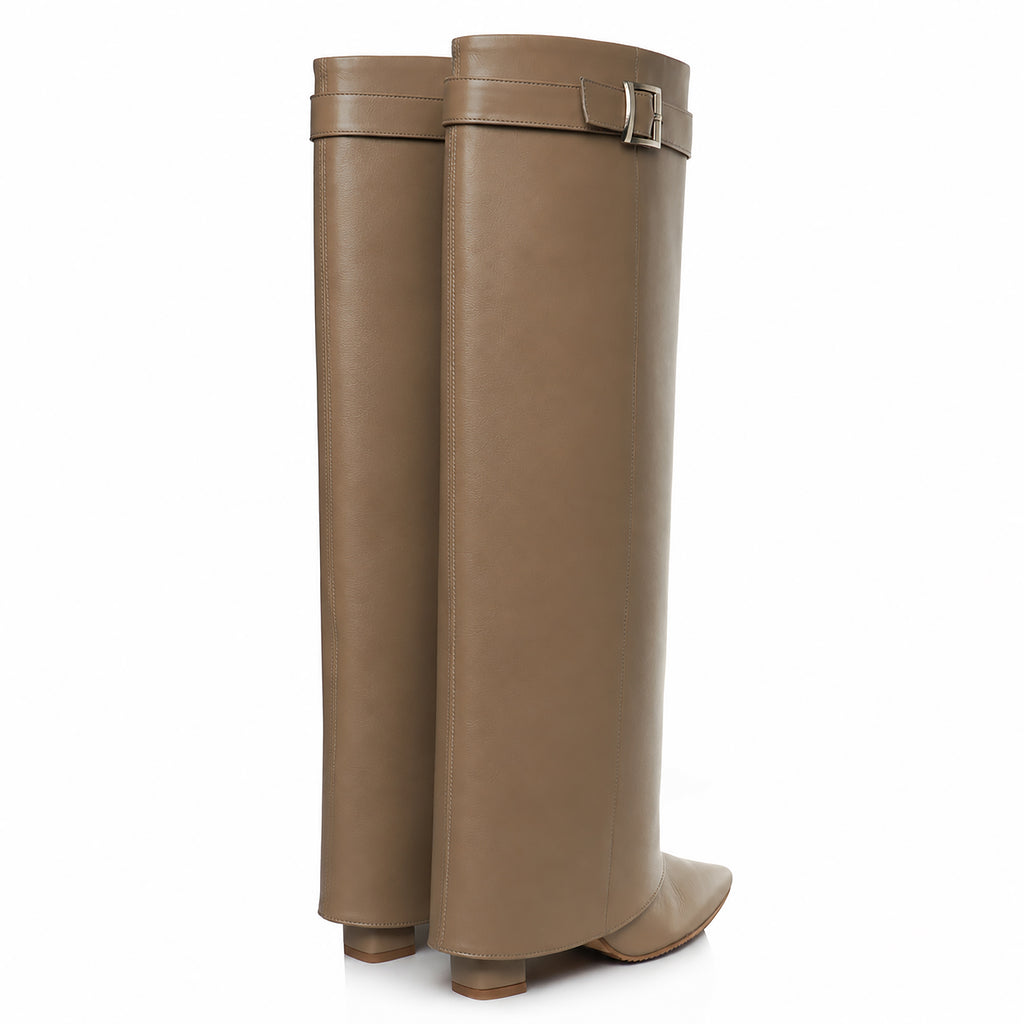 Cizme cu toc tip pantalon piele naturala bej - orice culoare