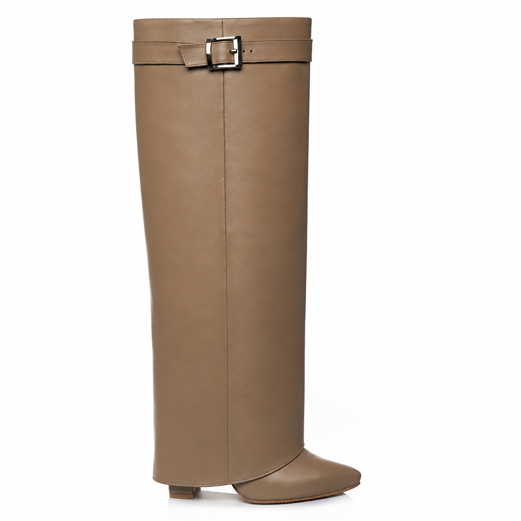 Cizme cu toc tip pantalon piele naturala bej - orice culoare