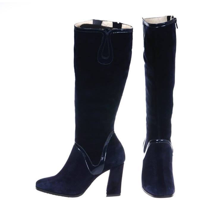 Cizme Carmi 3 cu toc din piele naturala, disponibile pe orice culoare - bleumarin