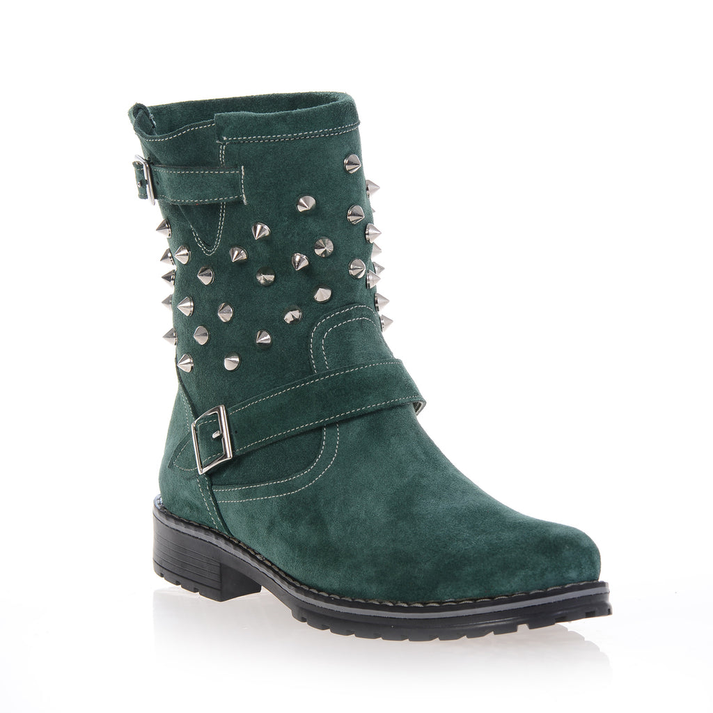 Cizme piele scurte verde cu tinte