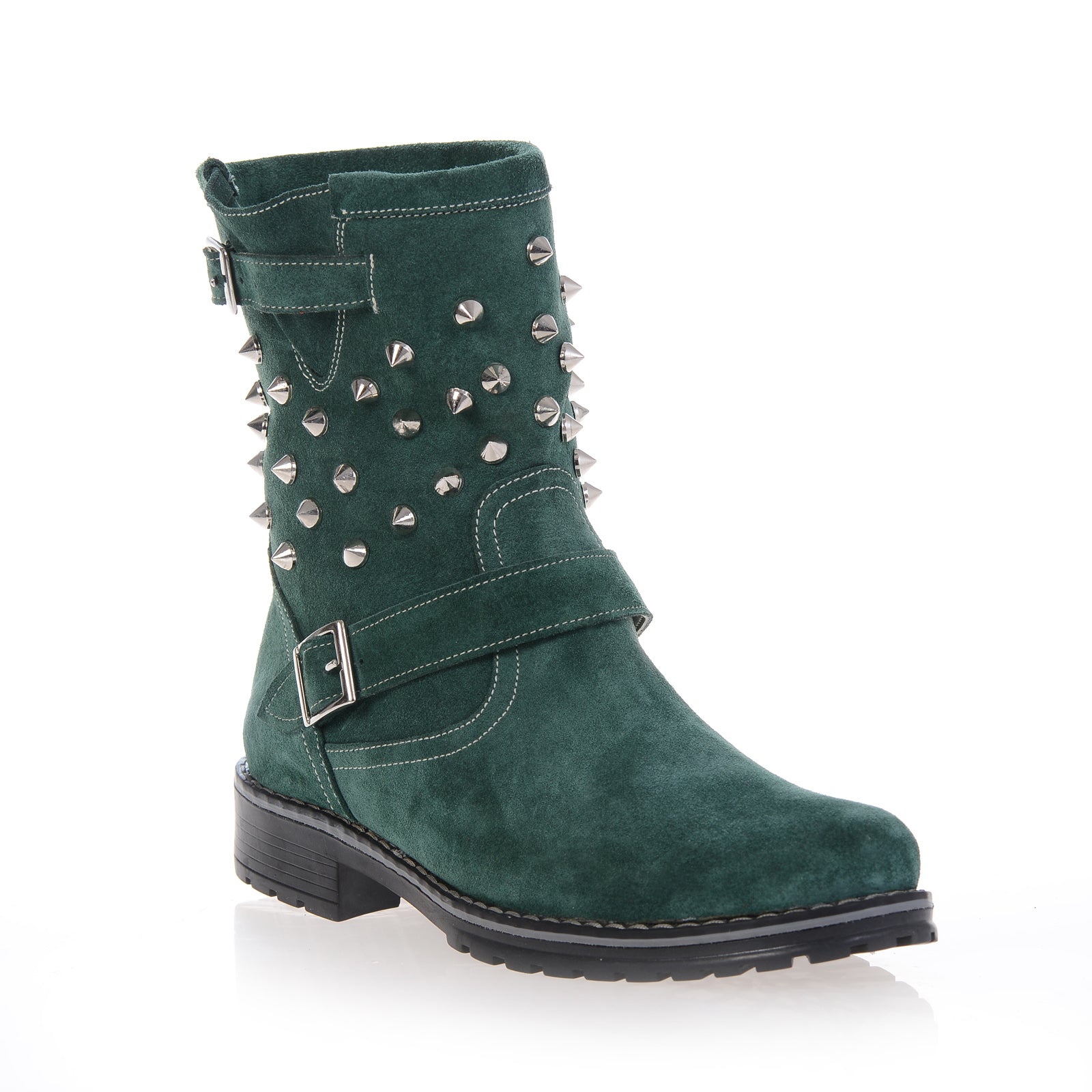Cizme piele scurte verde cu tinte