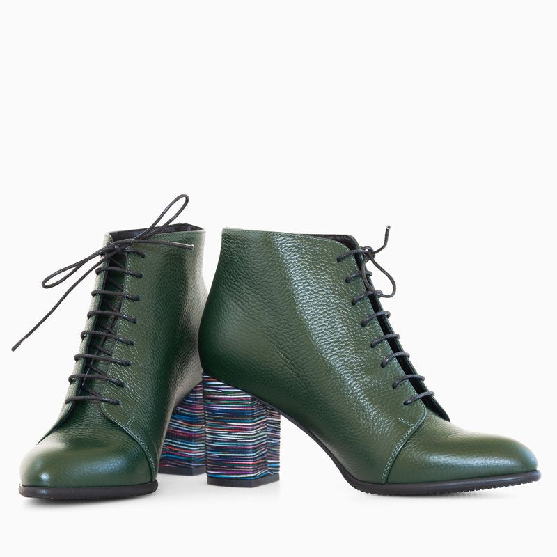 Ghete Piele Verde Toc Mic Comod D5- Orice Culoare