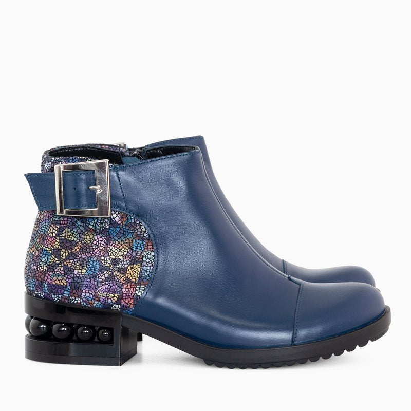 Ghete Dama PIele Bleumarin/Multicolor D51 - Orice Culoare