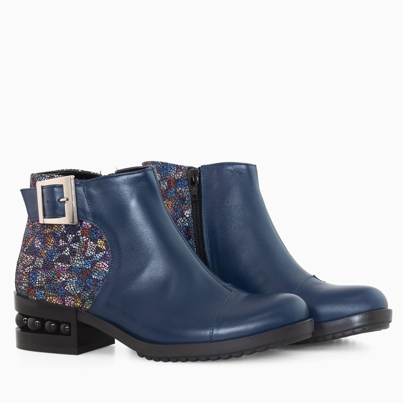 Ghete Dama PIele Bleumarin/Multicolor D51 - Orice Culoare