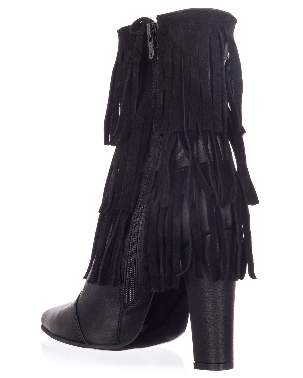 Botine piele naturala cu toc si franjuri negru - orice culoare  - orice culoare