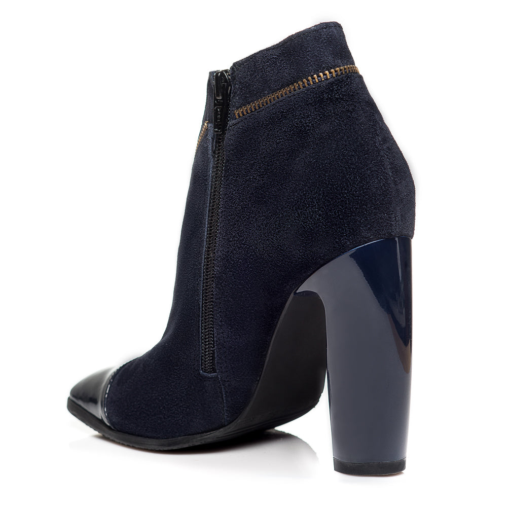 Botine piele intoarsa negru ani 60' cu fermuar - orice culoare