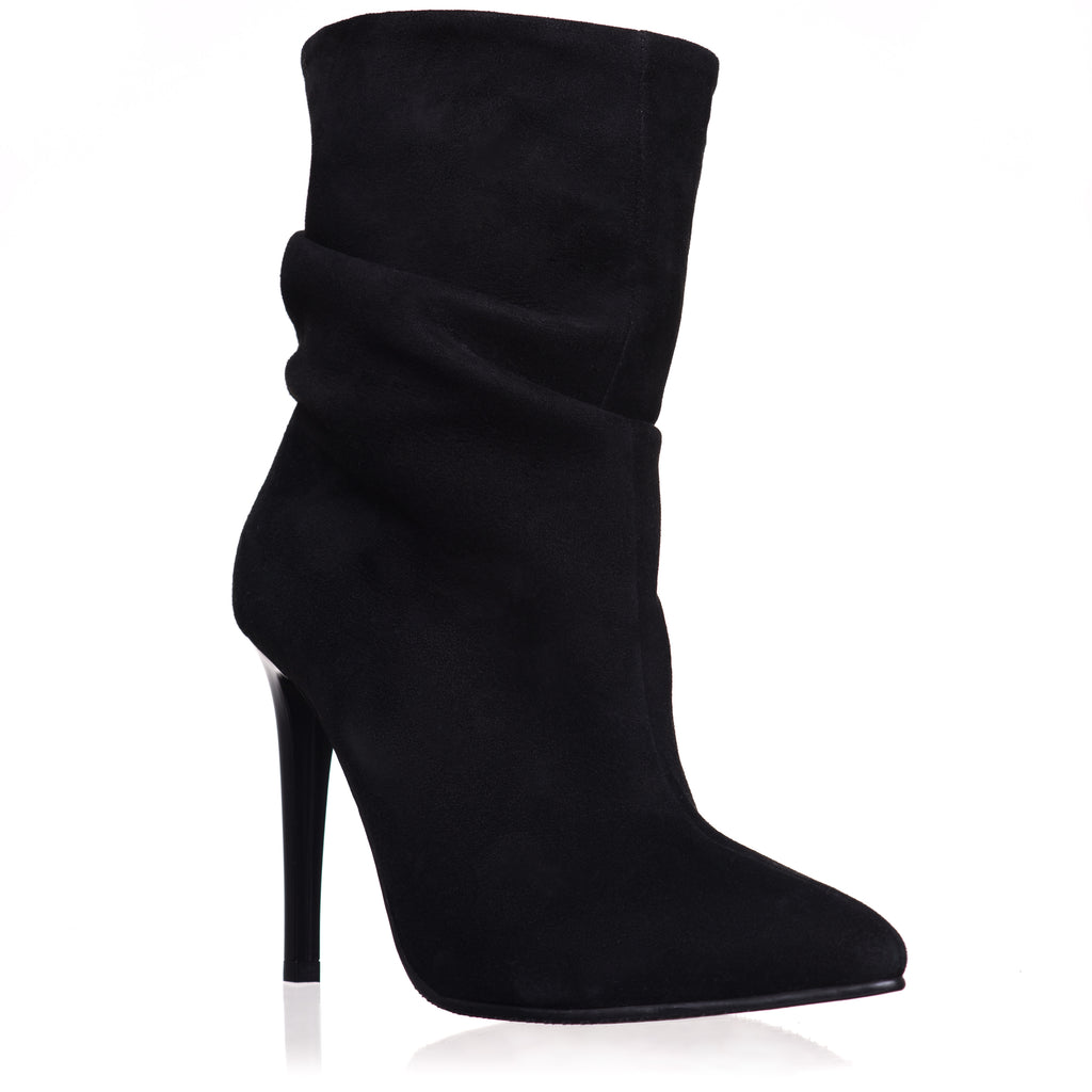 Botine piele intoarsa negru fronsate C7  - orice culoare