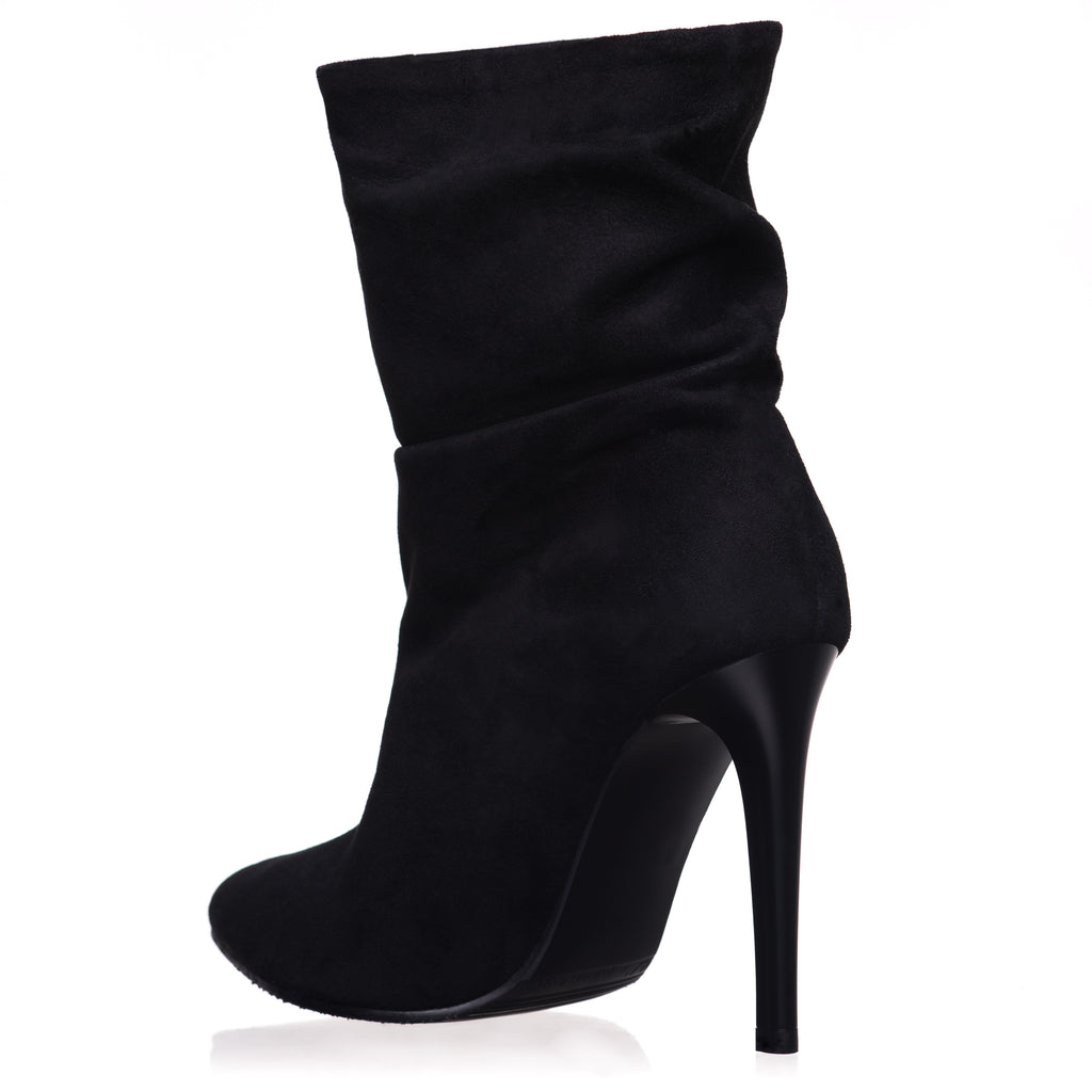 Botine piele intoarsa negru fronsate C7  - orice culoare