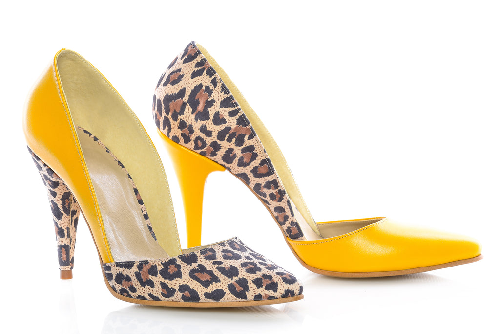 Pantofi Dama Stiletto M1 Piele Galben Animal Print -  orice culoare
