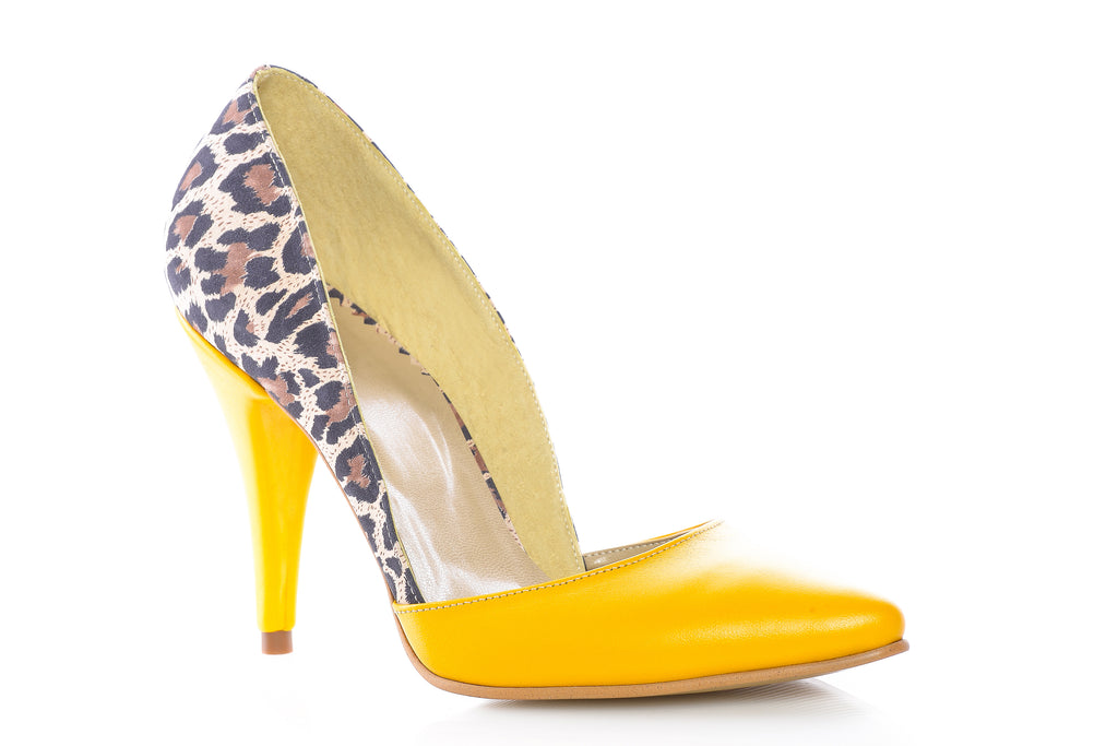 Pantofi Dama Stiletto M1 Piele Galben Animal Print -  orice culoare