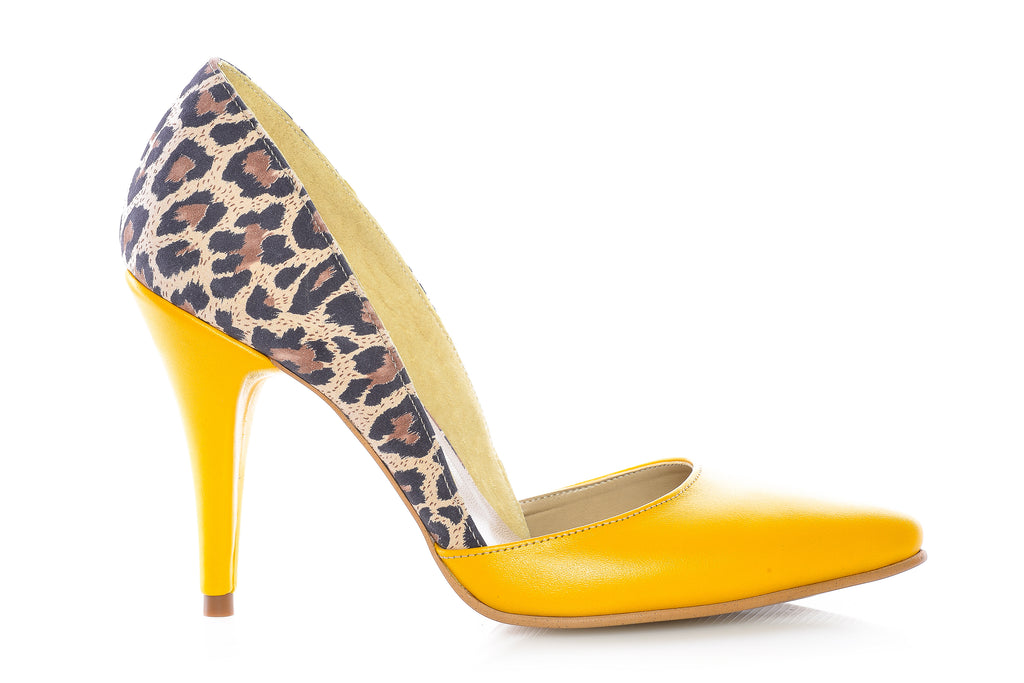 Pantofi Dama Stiletto M1 Piele Galben Animal Print -  orice culoare
