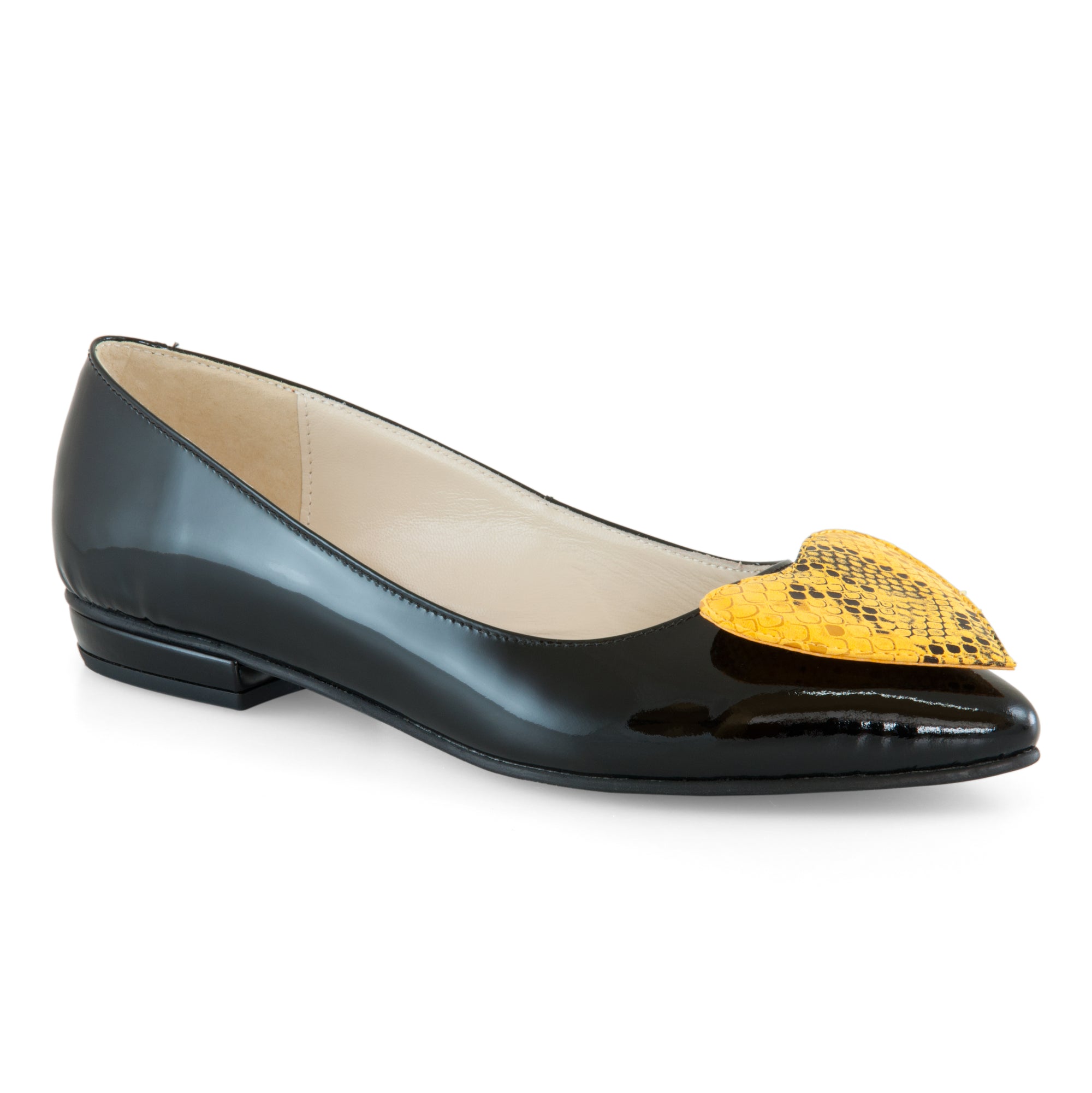 Balerini piele lacuita Negru Heart - orice culoare