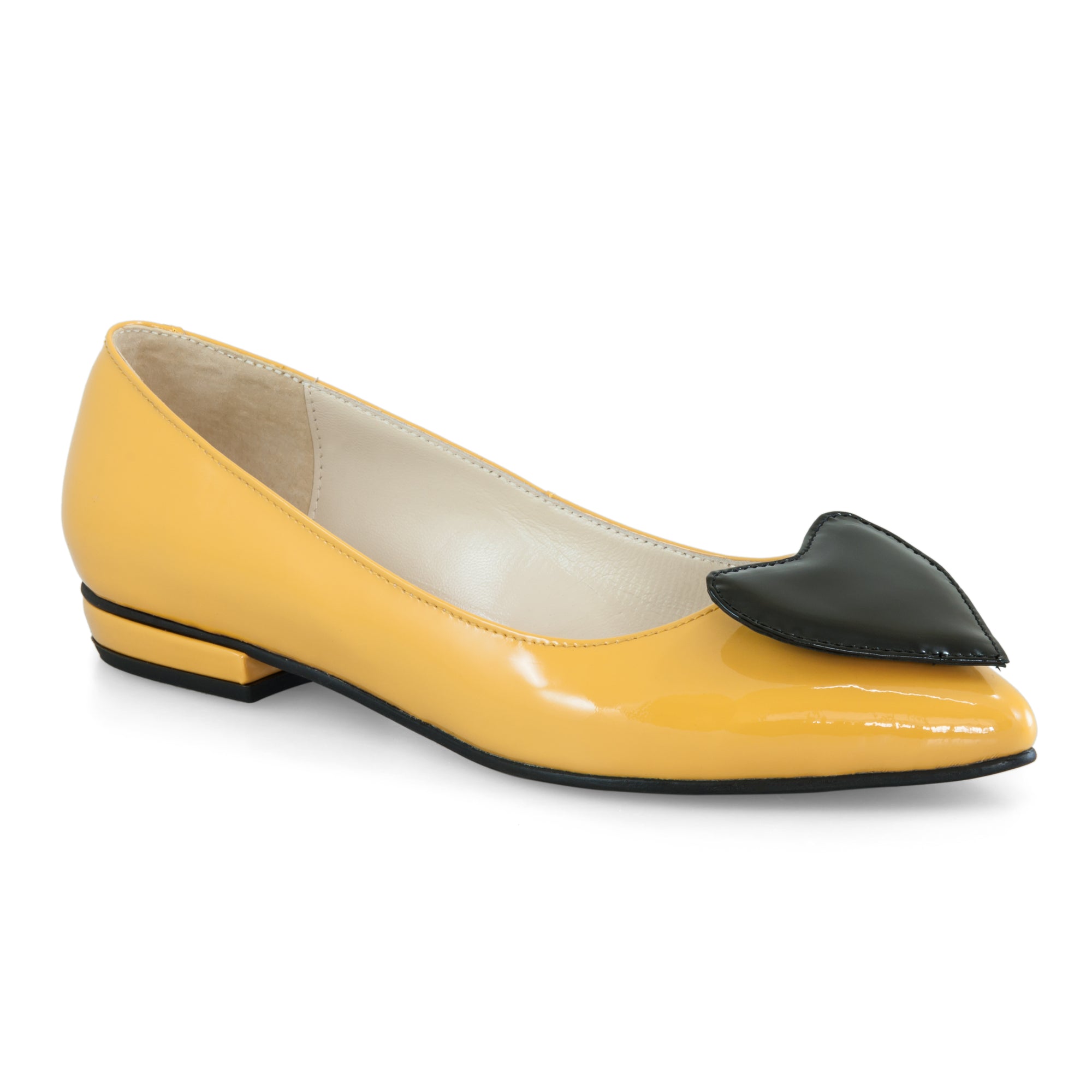 Balerini piele lacuita Galben Heart - orice culoare