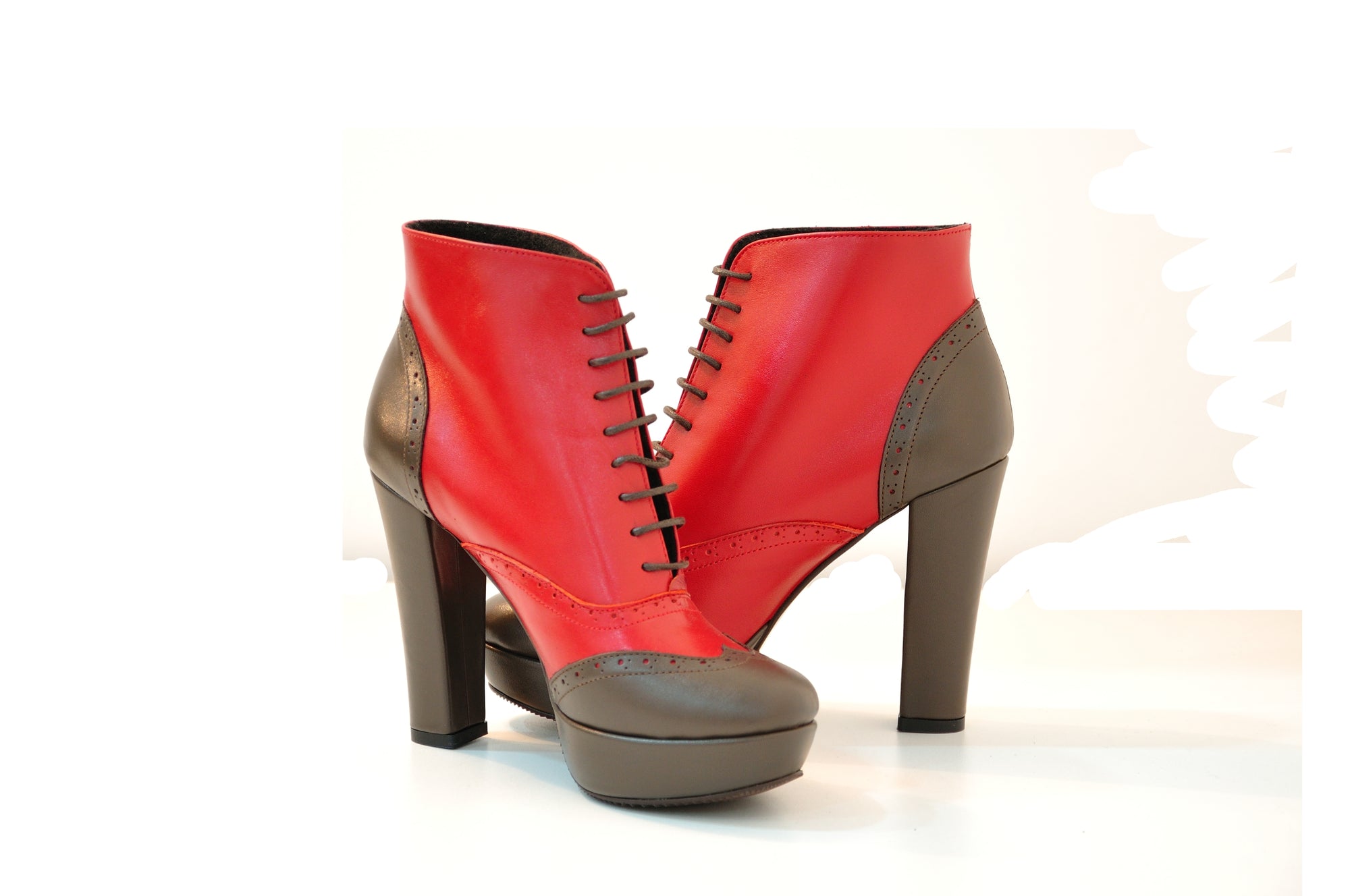 Botine elegante cu siret, Combi, piele naturala,orice culoare